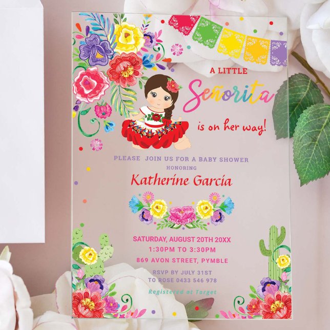 Mexican Floral Little Senorita Girl Baby Shower Acrylic Invitations (Creator Uploaded)