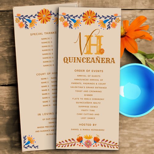 Mexican Floral Monogrammed Western Quinceanera Program