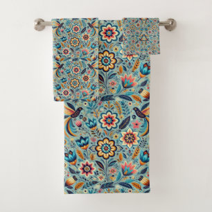 Mexican floral pattern bath towel set