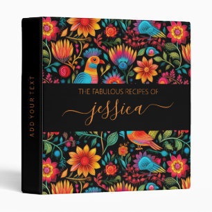 Mexican floral pattern script name recipe 3 ring binder