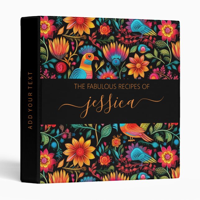 Mexican floral pattern script name recipe 3 ring binder (Front/Spine)