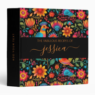 Mexican floral pattern script name recipe 3 ring binder
