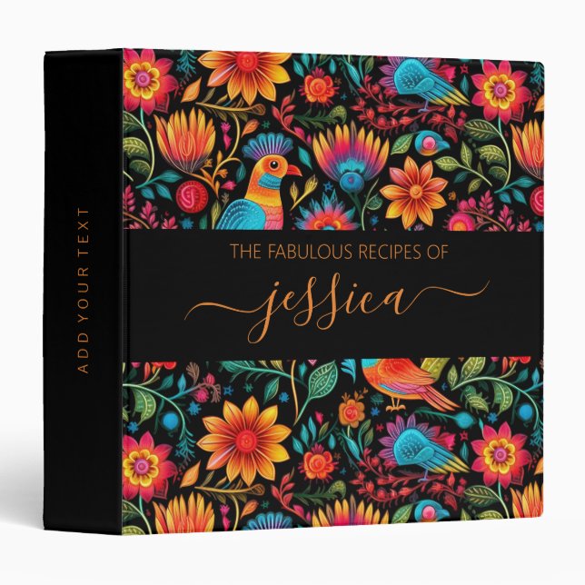 Mexican floral pattern script name recipe 3 ring binder (Front/Spine)