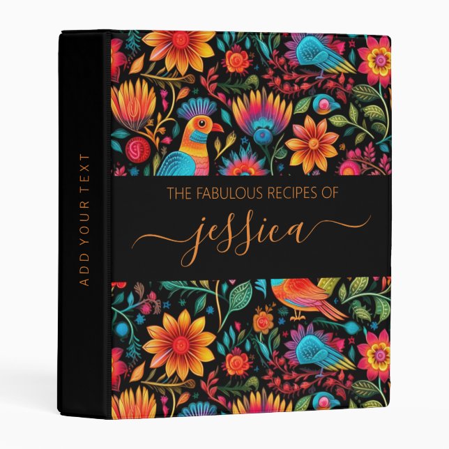 Mexican floral pattern script name recipe mini binder (Front/Spine)