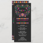 Mexican Floral Pattern Wedding Fiesta Menu Card<br><div class="desc">This festive fiesta-themed wedding menu card features whimsical Mexican floral wreath in hot pink, purple, orange, green, yellow and turquoise. The background color of the menu card is set to deep charcoal, but feel free to choose a new fill color in order to match it to your wedding theme. Use...</div>