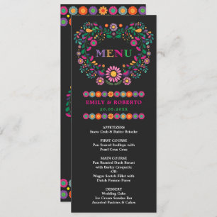 Mexican Floral Pattern Wedding Fiesta Menu Card