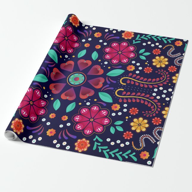 Mexican Floral Pattern  Wrapping Paper (Unrolled)