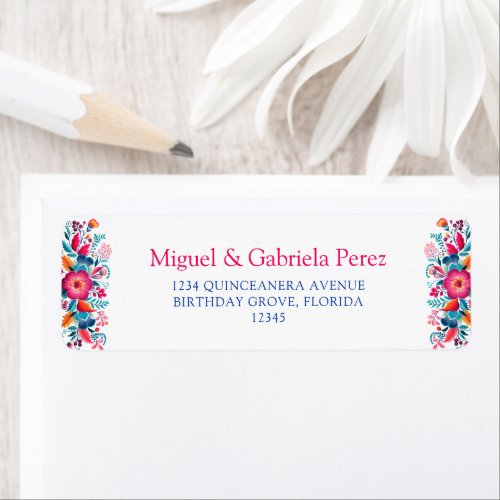 Mexican Floral Quinceanera Return Address Label