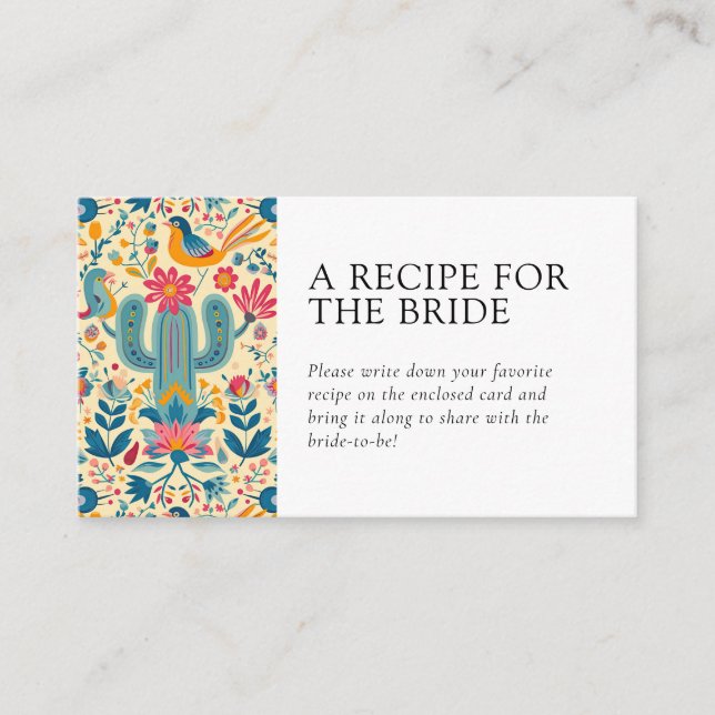 Mexican Floral Recipe Request Bridal Shower Enclosure Card (Front)