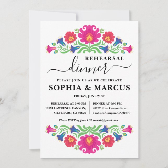 Mexican Floral Rehearsal Dinner Invitation (Front)