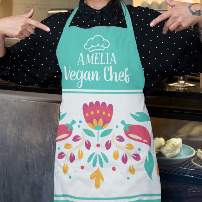Mexican floral sea green colorful apron (Creator Uploaded)