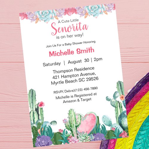 Mexican Floral Seorita Baby Shower   Invitation