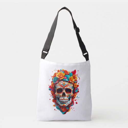 Mexican Floral Skull Crossbody Bag