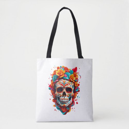 Mexican Floral Skull Tote Bag