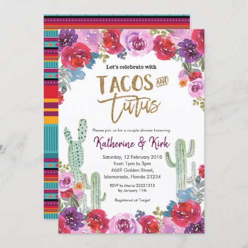 Mexican Floral Tacos and Tutus Couple Shower Invitation