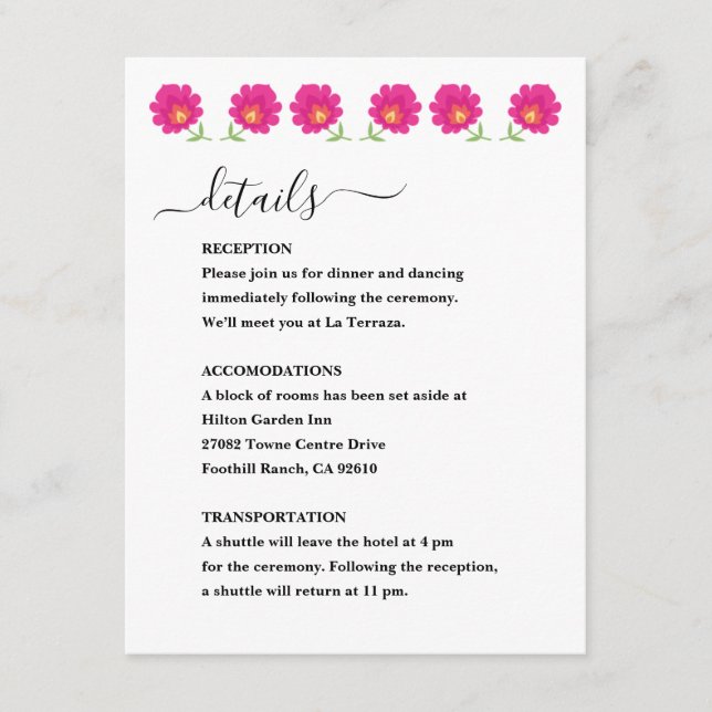 Mexican Floral Wedding Enclosure Card (Front)