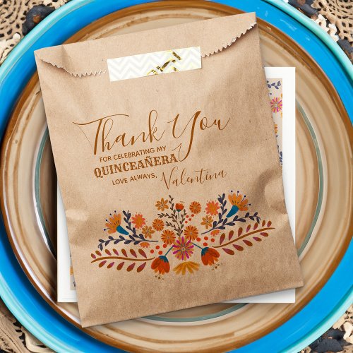 Mexican Floral Western Earth Tone Boho Quinceanera Favor Bag