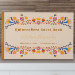 Mexican Floral Western Typography Quinceanera Guest Book<br><div class="desc">Mexican floral Quinceanera Guest Book with fiesta folk art flowers in earthy color palette of champagne beige brown blue pink orange and yellow. Distinctive design with western typography and elegant handwritten script. The template is set up to personalize the lettering on the front cover as well as the title on...</div>