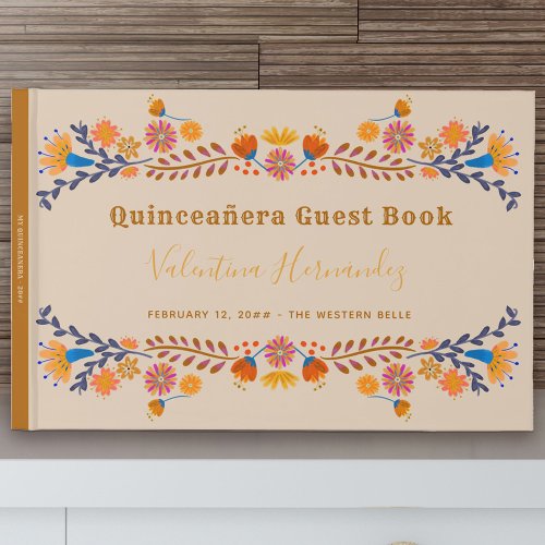 Mexican Floral Western Typography Quinceanera Guest Book
