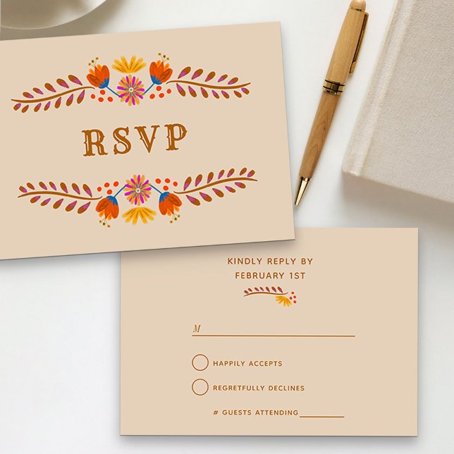 Mexican Floral Western Typography RSVP Card (RSVP card with western theme from my Mexican Floral Quinceanera collection)