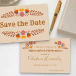 Mexican Floral Western Typography Save The Date<br><div class="desc">Mexican floral save the date card with fiesta folk art flowers in earthy color palette of champagne beige brown blue pink orange and yellow. Distinctive design with western typography and elegant handwritten script. The template is set up to customize for any occasion and personalize with your event date. Please browse...</div>