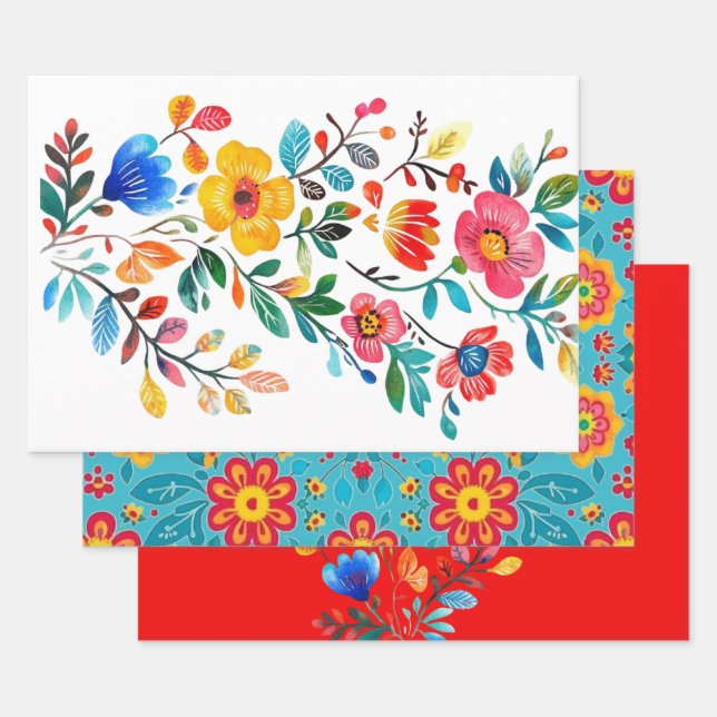 Mexican Floral Wrapping Paper Sheets (Set)