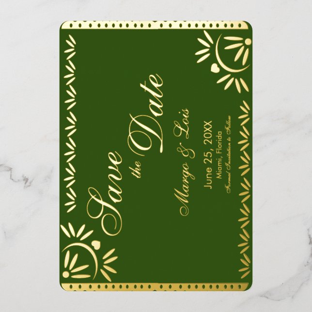 Mexican Florals Save the Date Pressed    Foil Invi Invitation (Front)