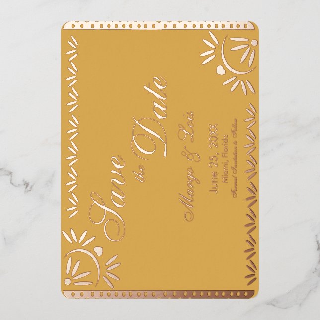 Mexican Florals Save the Date Pressed    Foil Invitation (Front)