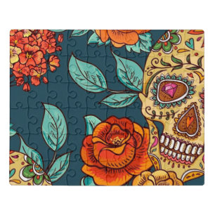 Mexican Flowers and Skulls Jigsaw Puzzle