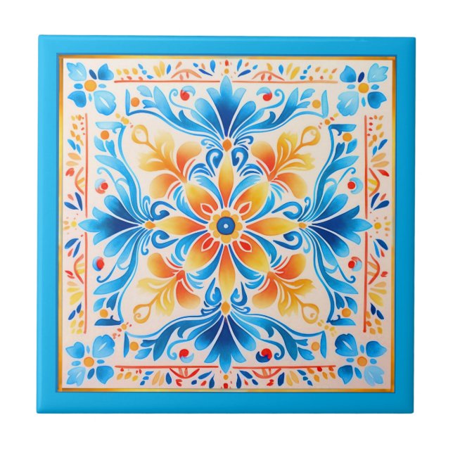 Mexican Flowers Art Ceramic Tile (Front)