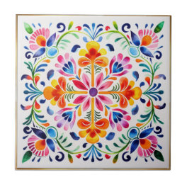 Mexican Flowers Art Ceramic Tile