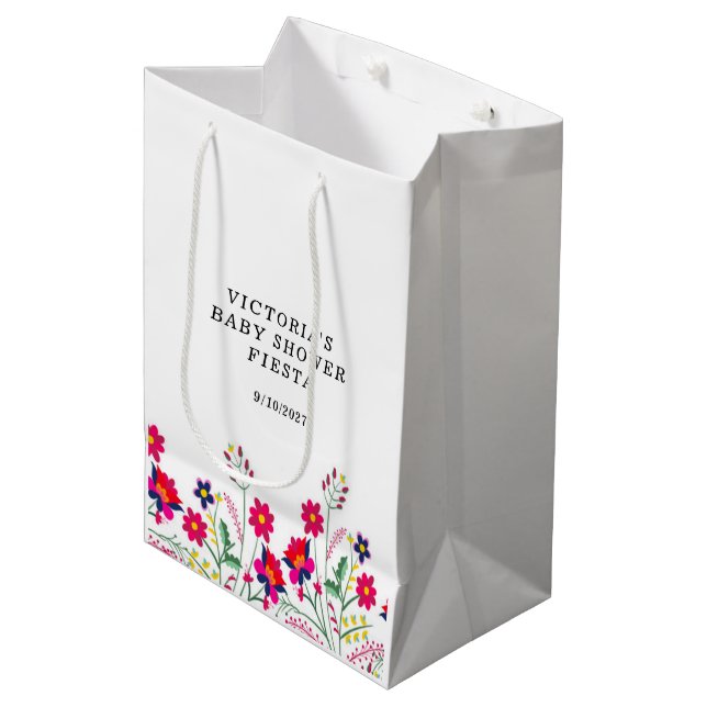 Mexican Flowers Baby Shower Fiesta Medium Gift Bag (Front Angled)