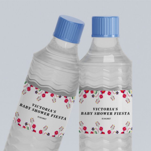 Mexican Flowers Baby Shower Fiesta Water Bottle Label (Creator Uploaded)