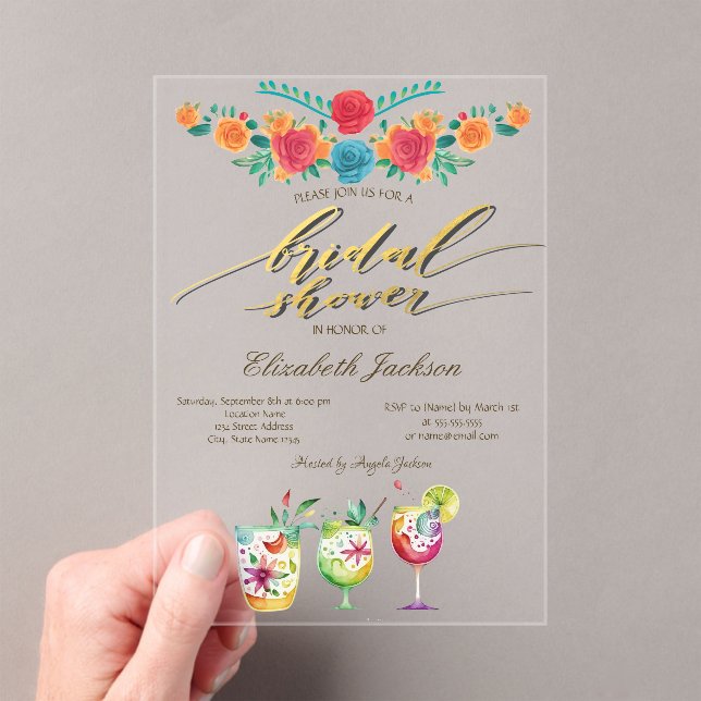 Mexican Flowers Drinks Bridal Shower  Acrylic Invitations (Insitu (Handheld))