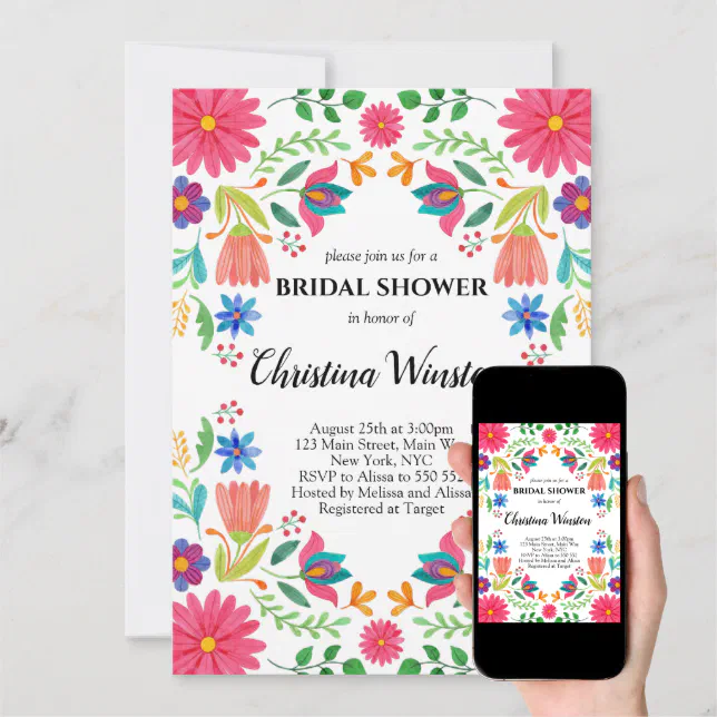 Mexican Flowers Floral Bridal Fiesta Invitation | Zazzle