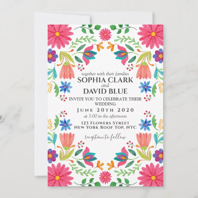 Mexican Flowers Floral Wedding Fiesta Invitation (Front)