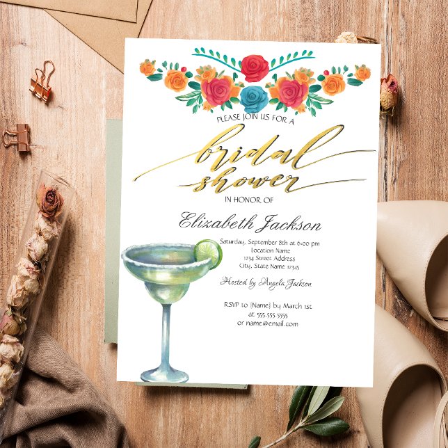 Mexican Flowers Margarita Bridal Shower  Invitation (Creator Uploaded)