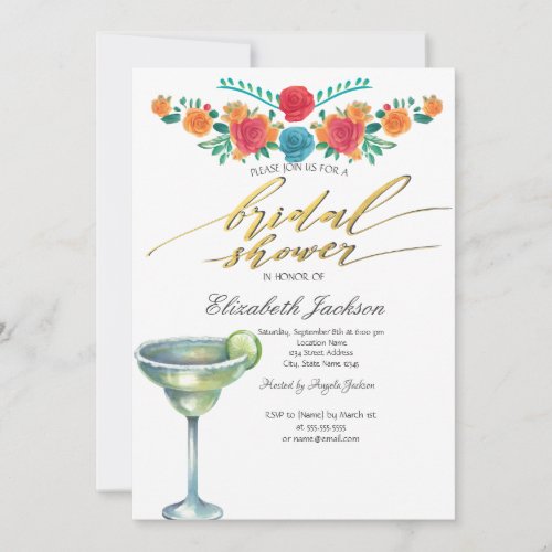 Mexican Flowers Margarita Bridal Shower  Invitation