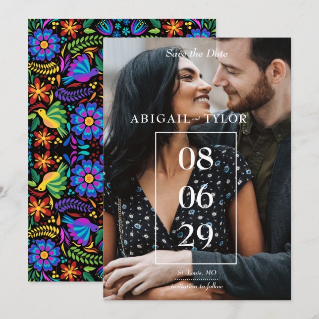 Mexican Flowers Photo Save The Date Invitation (Front/Back)