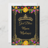 Mexican Flowers with Gold Black Quinceañera Invitation (Back)