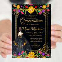 Mexican Flowers with Gold Black Quinceañera