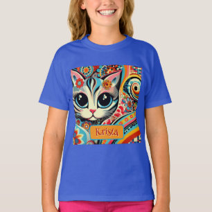 Mexican Folk Art Abstract Kitty Cat Personalized T-Shirt