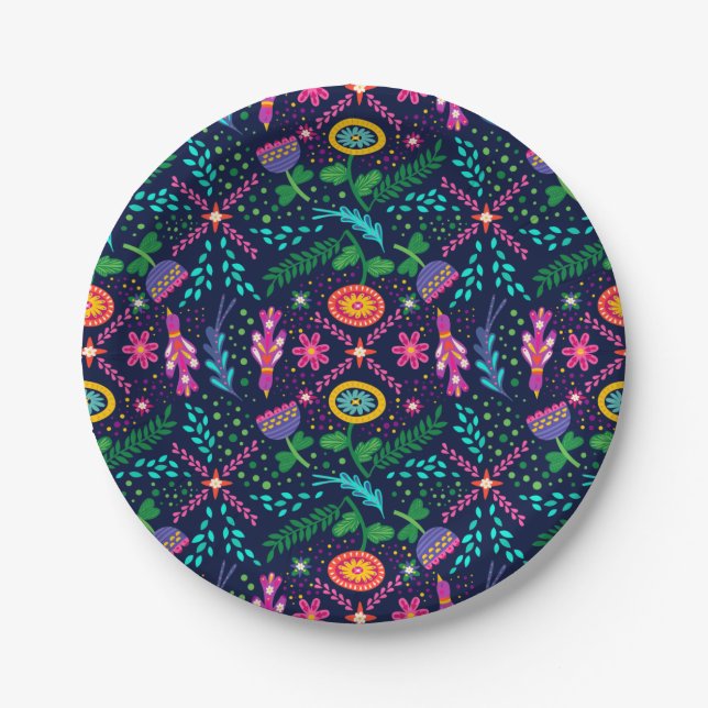 Mexican Folk Art Bright Colors Paper Plates (Front)