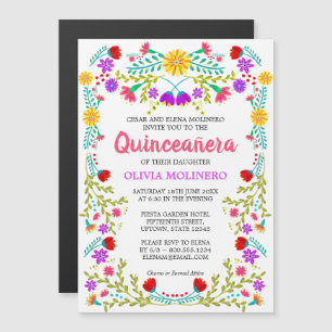 Mexican Folk Art Colorful Floral Quinceanera Magnetic Invitation