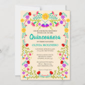 Mexican Folk Art Floral Champagne Quinceanera Magnetic Invitation (Front)