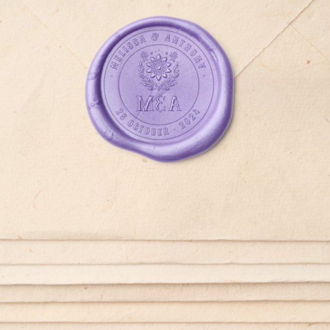 Mexican Folk Art Floral Monogram Wax Seal Sticker (Front)