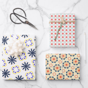 Mexican Folk Art Floral orange colorful Wrapping Paper Sheets