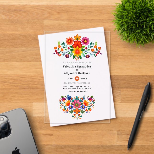Mexican Folk Art Floral Transparent Wedding Acrylic Invitations (Insitu (Invitation Card))