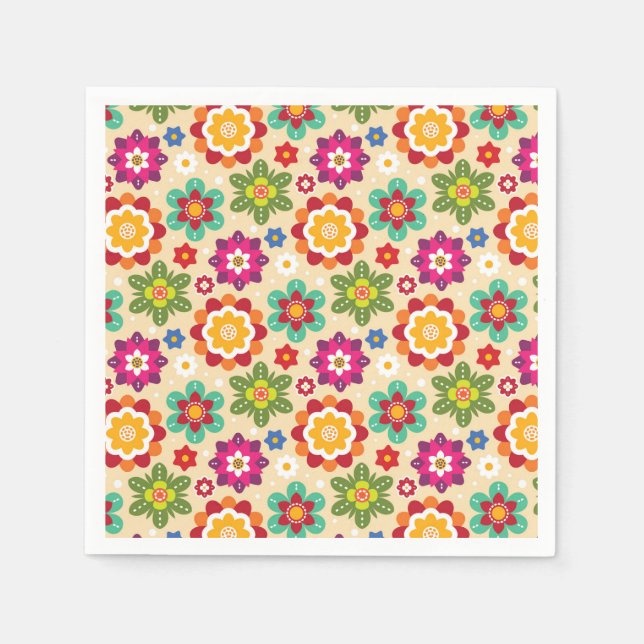 Mexican Folk Art Flowers Pattern Napkins (Front)