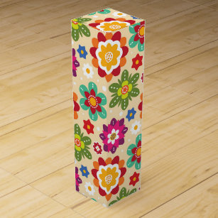 Mexican Folk Art Flowers Pattern Wine Box